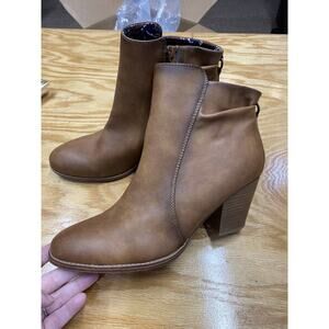 BareTraps Crystal Bootie Boots Women's 11M Brown Leather Side Zip Almond Toe S49